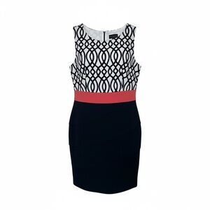 Connected Apparel Women’s Dress Size 14 – Navy/White Geometric Print,‎ Coral